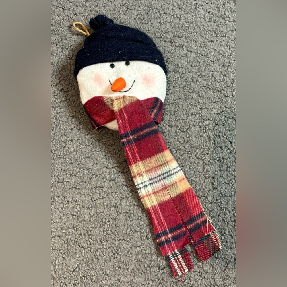 Snowman Plaid Scarf Winter Holiday Decor Door Handle Hanger by Kipint’l